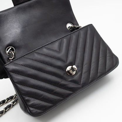 Classic Flap Mini Rectangular Black Chevron Lambskin Leather