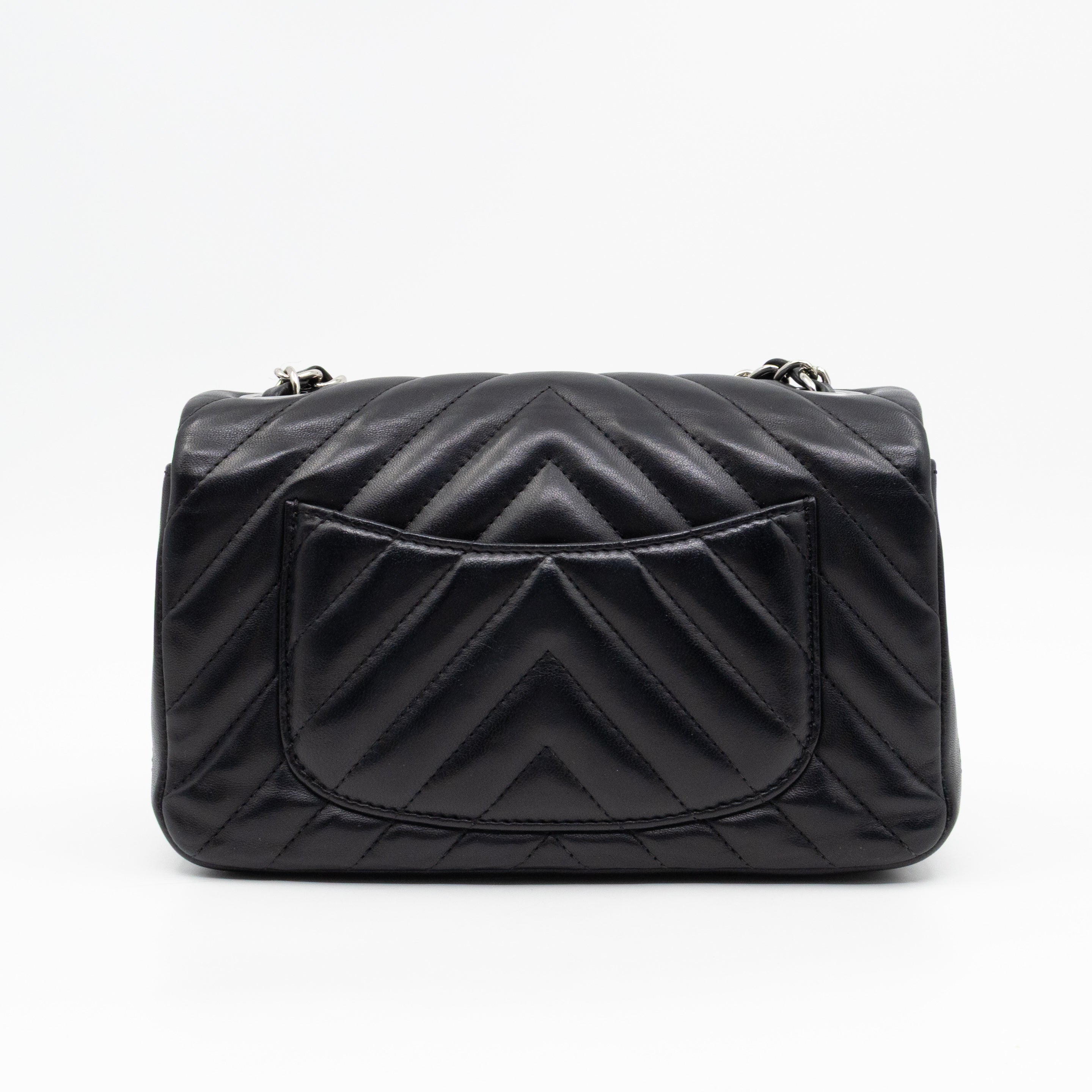 Classic Flap Mini Rectangular Black Chevron Lambskin Leather