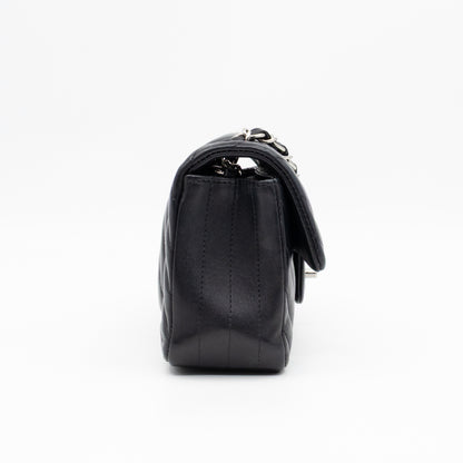 Classic Flap Mini Rectangular Black Chevron Lambskin Leather