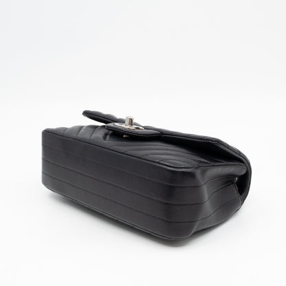 Classic Flap Mini Rectangular Black Chevron Lambskin Leather