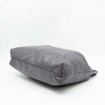 22 Small Dark Grey Calfskin Leather Silver