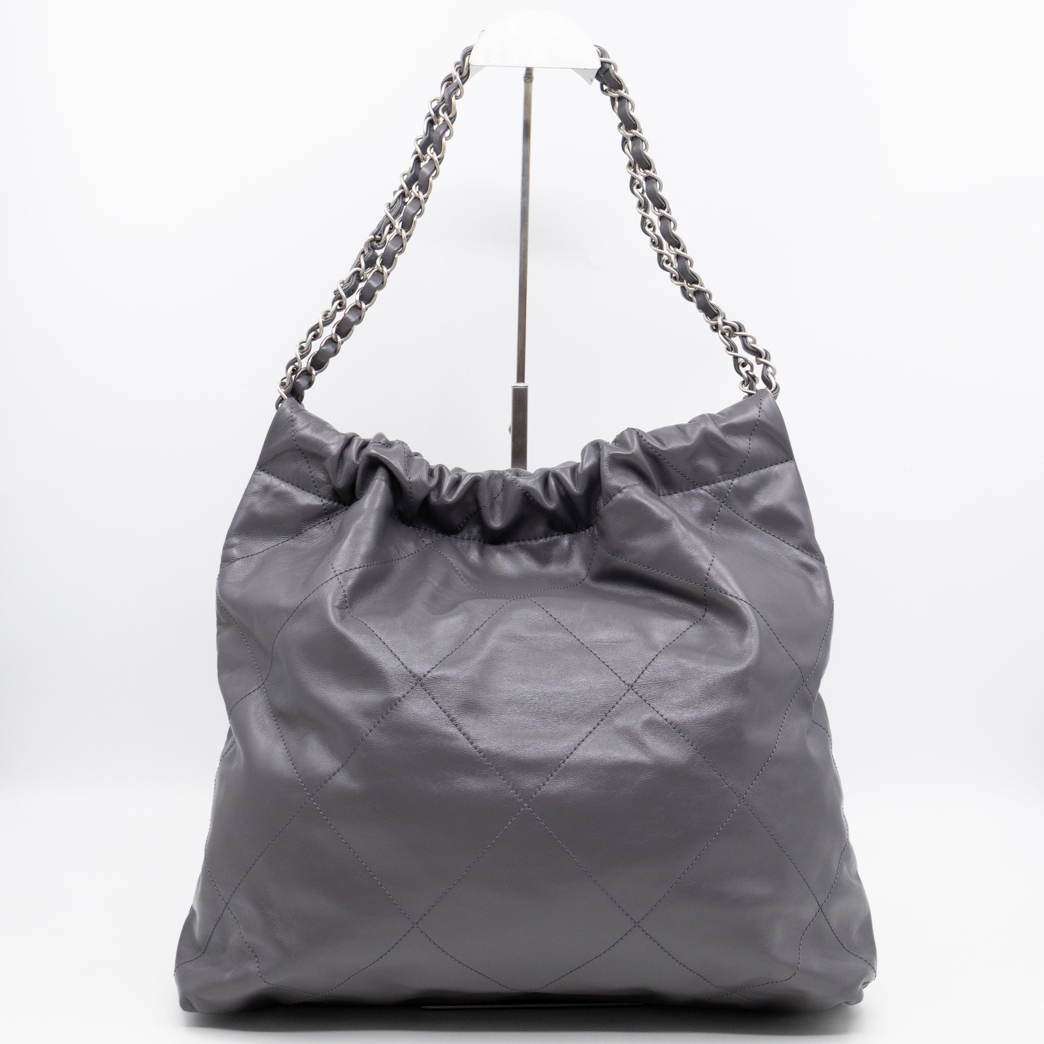 22 Small Dark Grey Calfskin Leather Silver