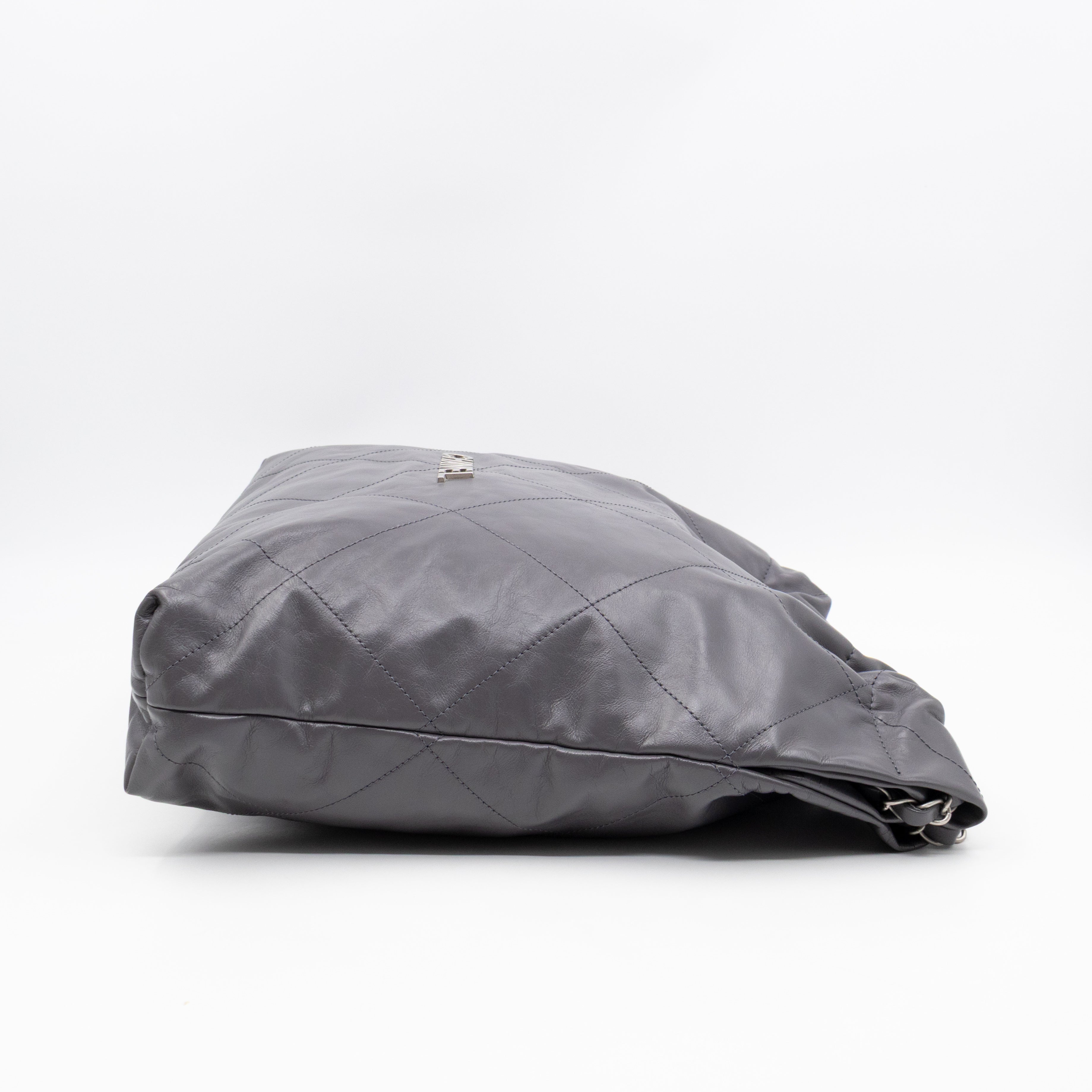 22 Small Dark Grey Calfskin Leather Silver