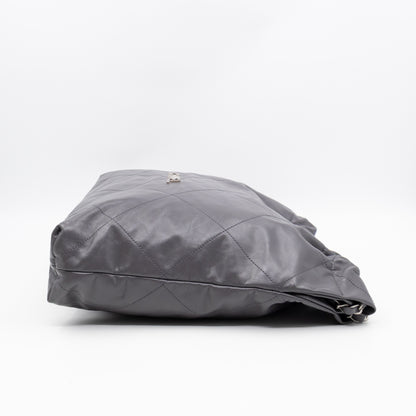 22 Small Dark Grey Calfskin Leather Silver