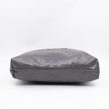 22 Small Dark Grey Calfskin Leather Silver