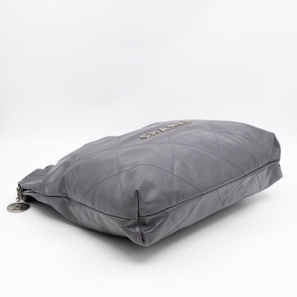 22 Small Dark Grey Calfskin Leather Silver