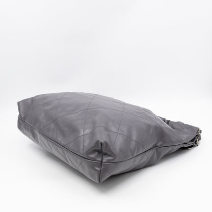 22 Small Dark Grey Calfskin Leather Silver
