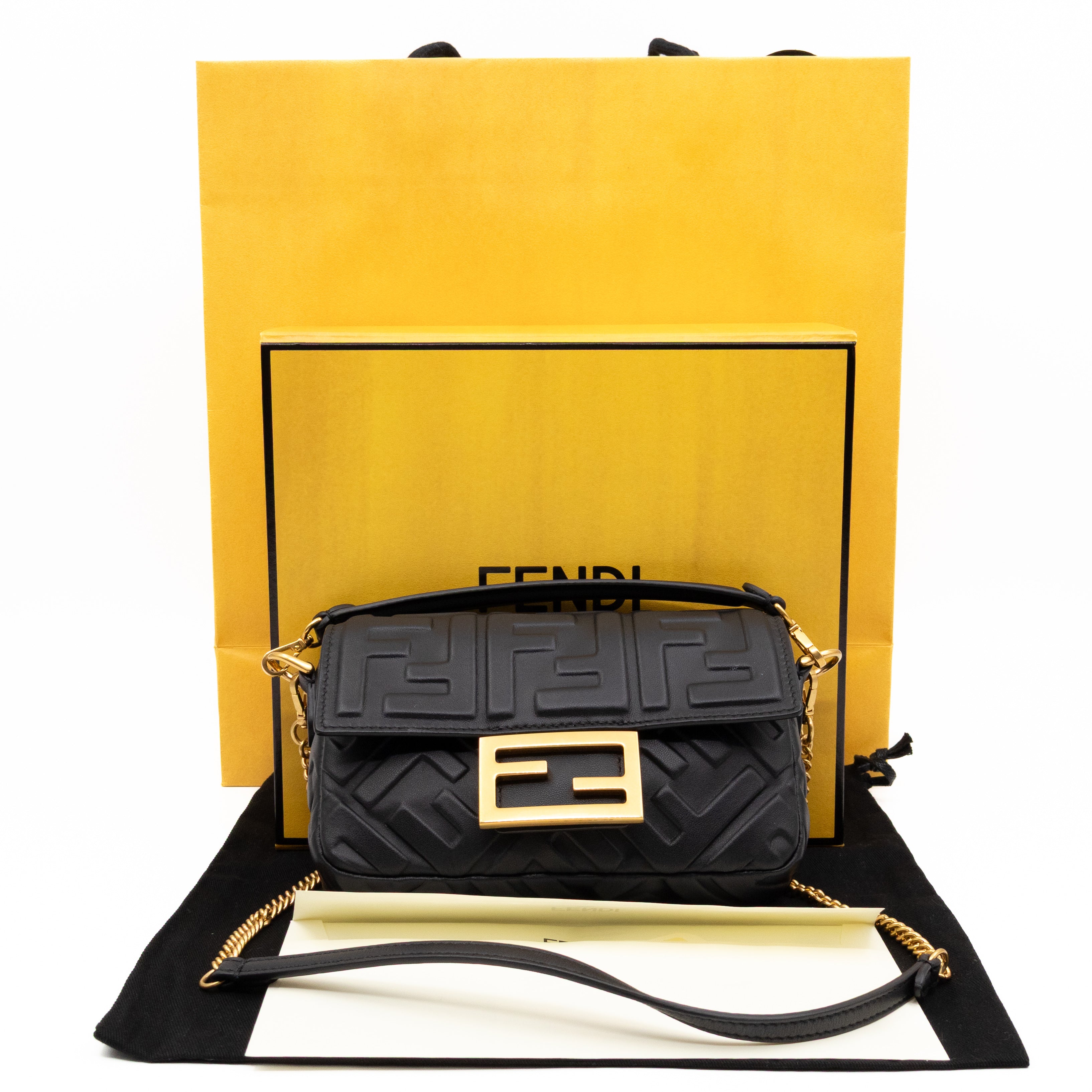 Mini Baguette Black FF Embossed Nappa Leather