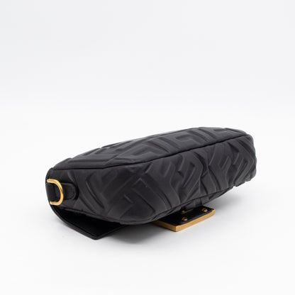 Mini Baguette Black FF Embossed Nappa Leather