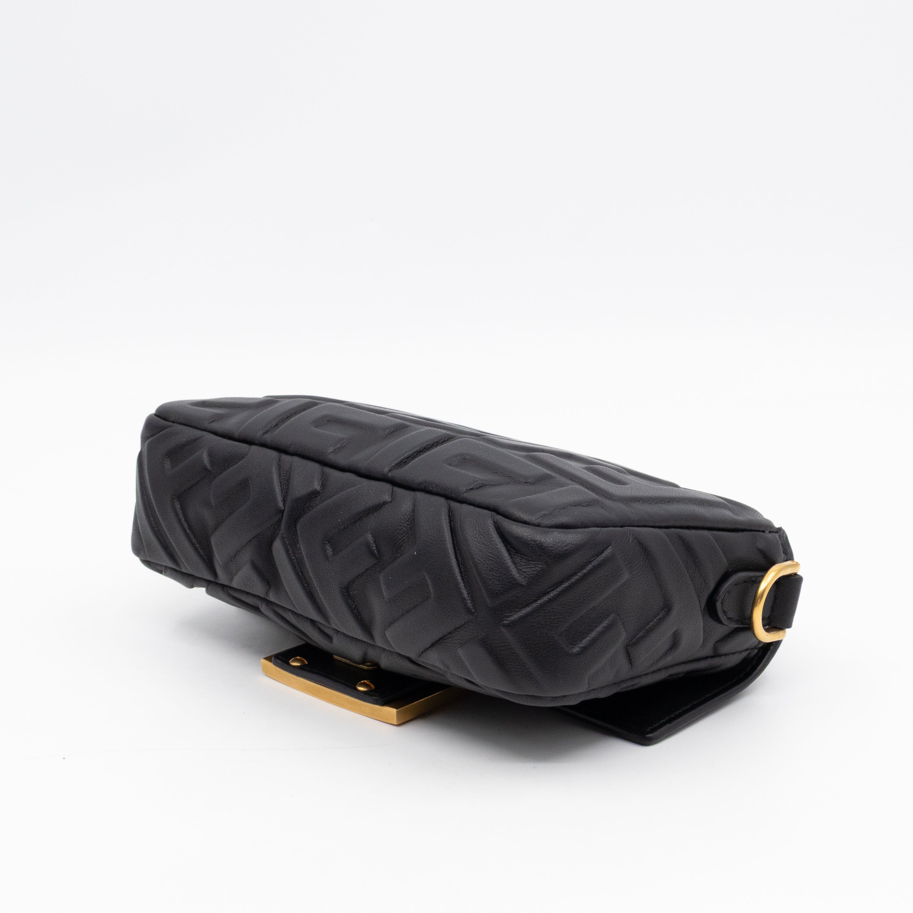 Mini Baguette Black FF Embossed Nappa Leather