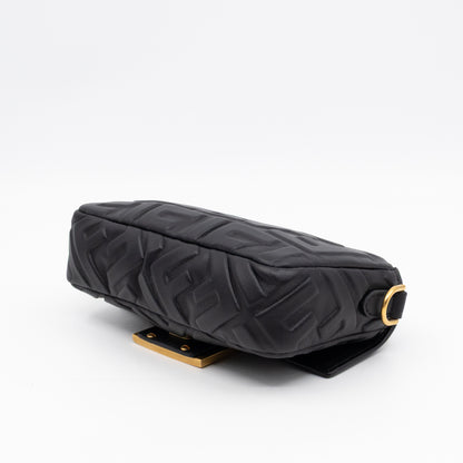 Mini Baguette Black FF Embossed Nappa Leather