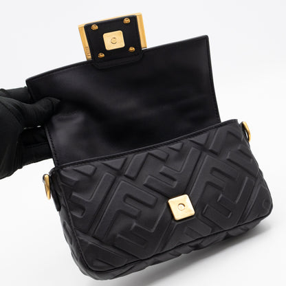 Mini Baguette Black FF Embossed Nappa Leather