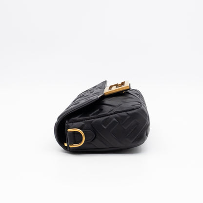 Mini Baguette Black FF Embossed Nappa Leather