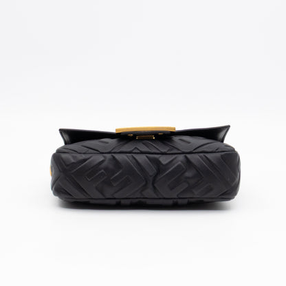 Mini Baguette Black FF Embossed Nappa Leather