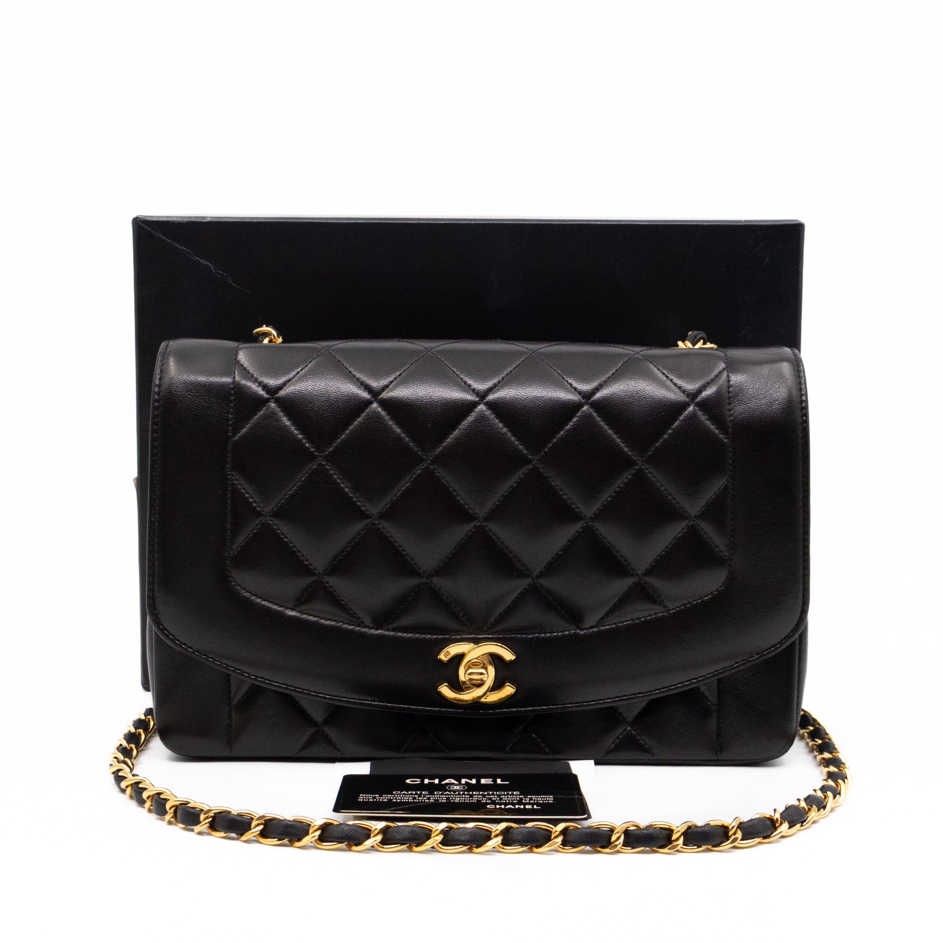 Diana Medium Black Lambskin Leather Gold