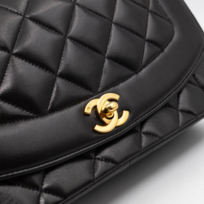 Diana Medium Black Lambskin Leather Gold