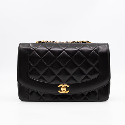Diana Medium Black Lambskin Leather Gold