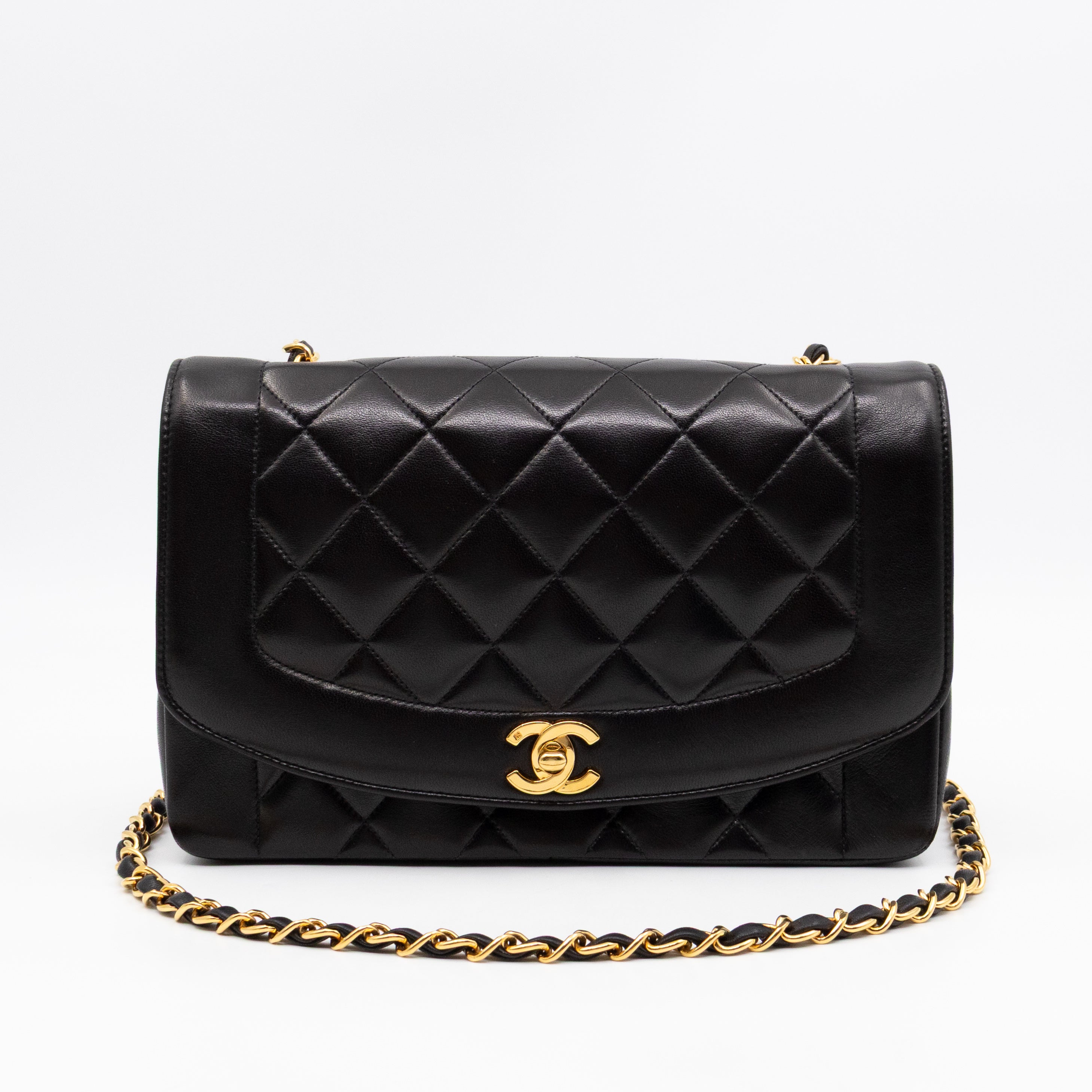 Diana Medium Black Lambskin Leather Gold