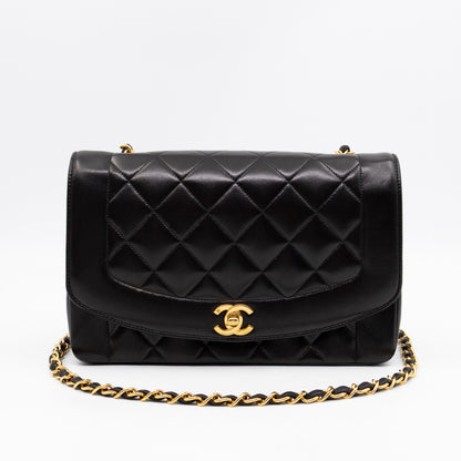 Diana Medium Black Lambskin Leather Gold