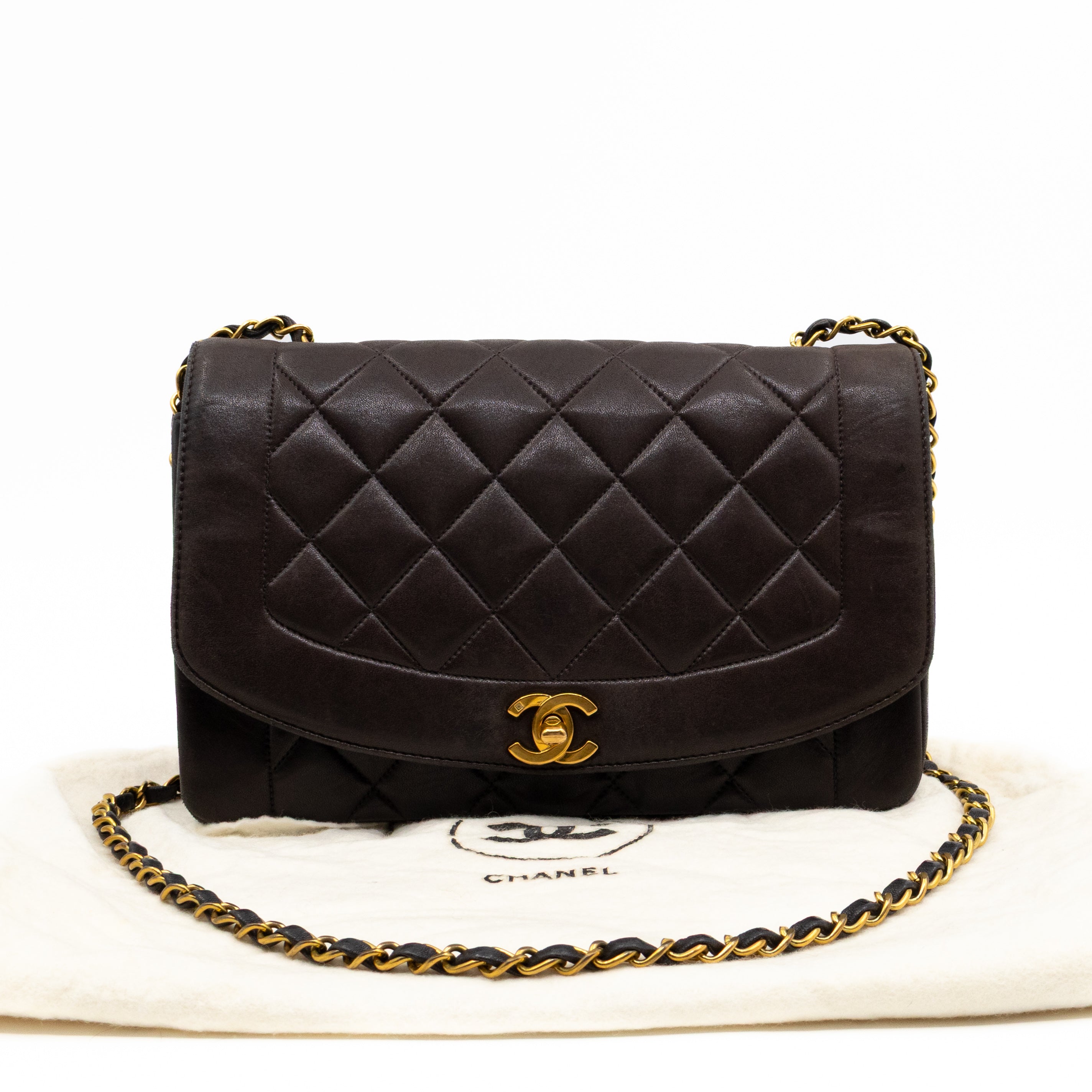 Diana Medium Black Lambskin Leather Gold