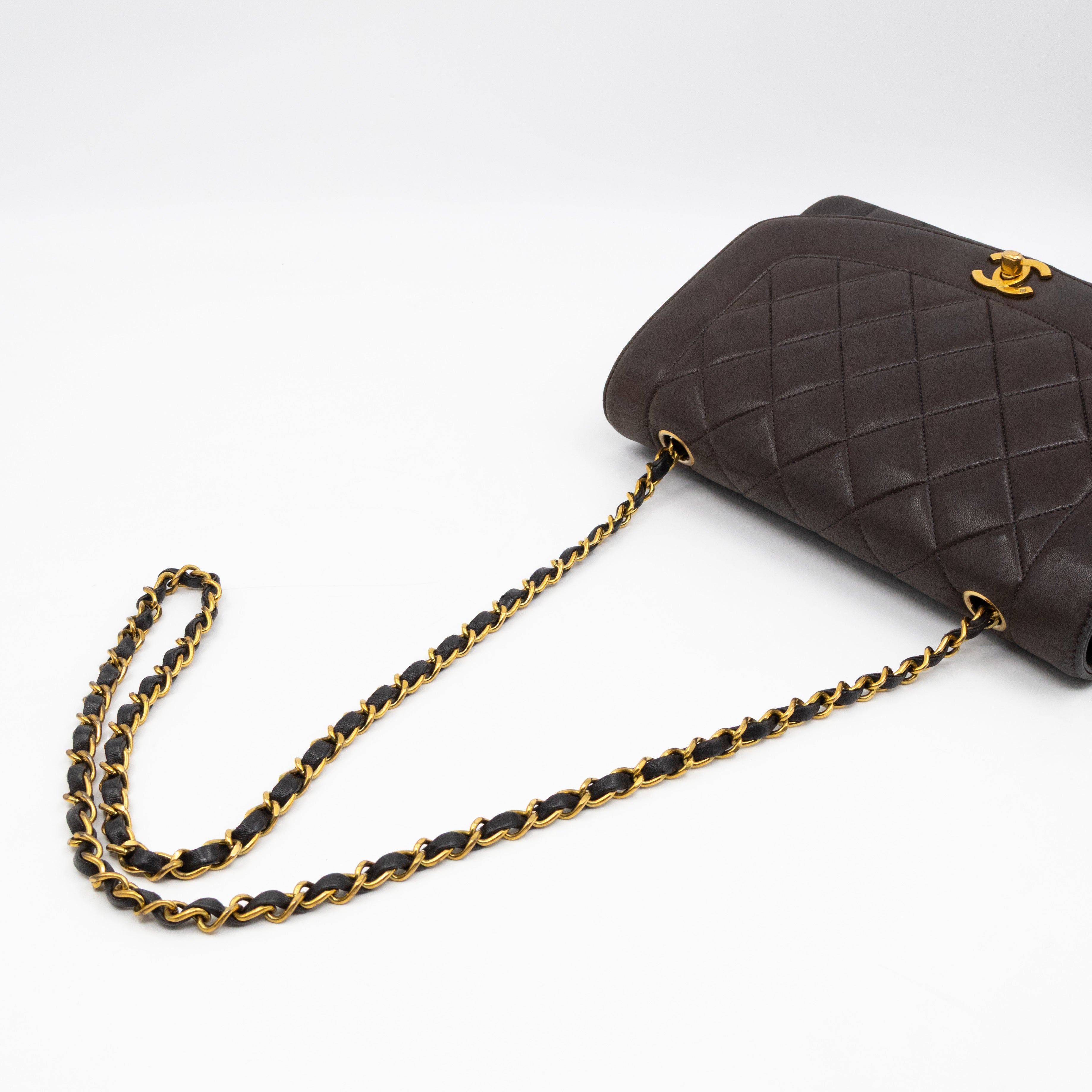 Diana Medium Black Lambskin Leather Gold