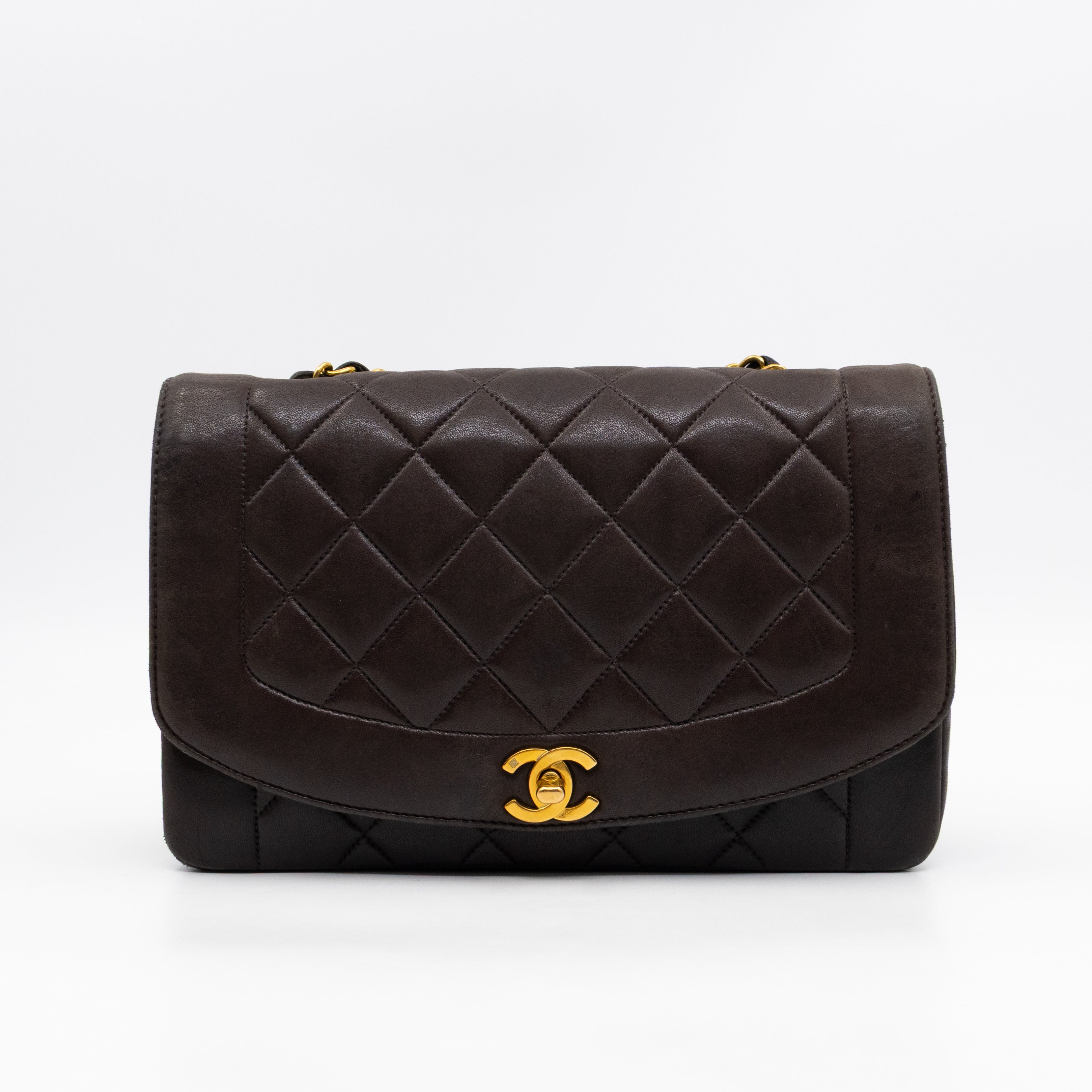 Diana Medium Black Lambskin Leather Gold