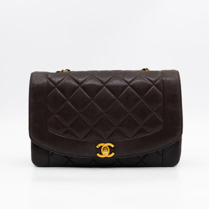 Diana Medium Black Lambskin Leather Gold