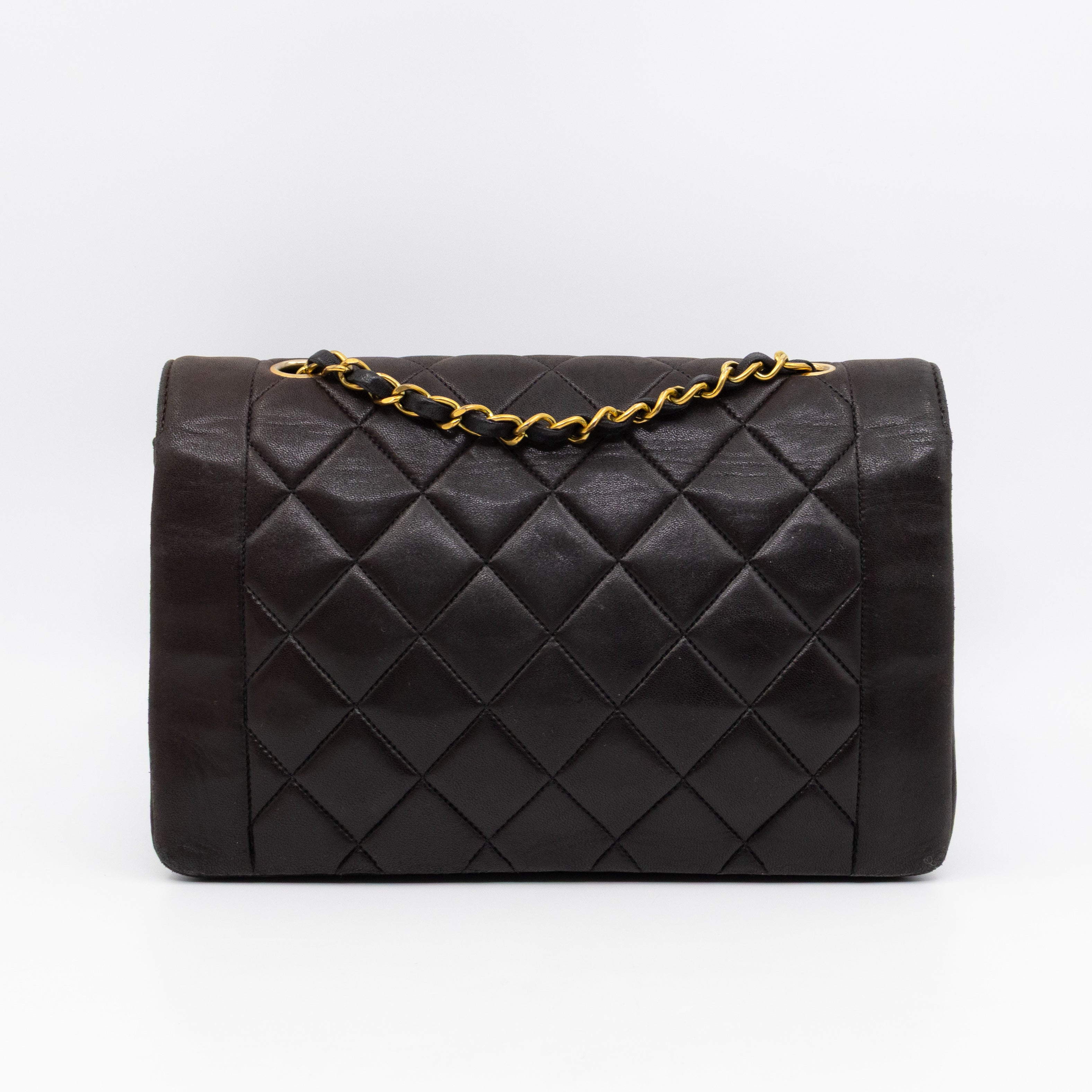 Diana Medium Black Lambskin Leather Gold