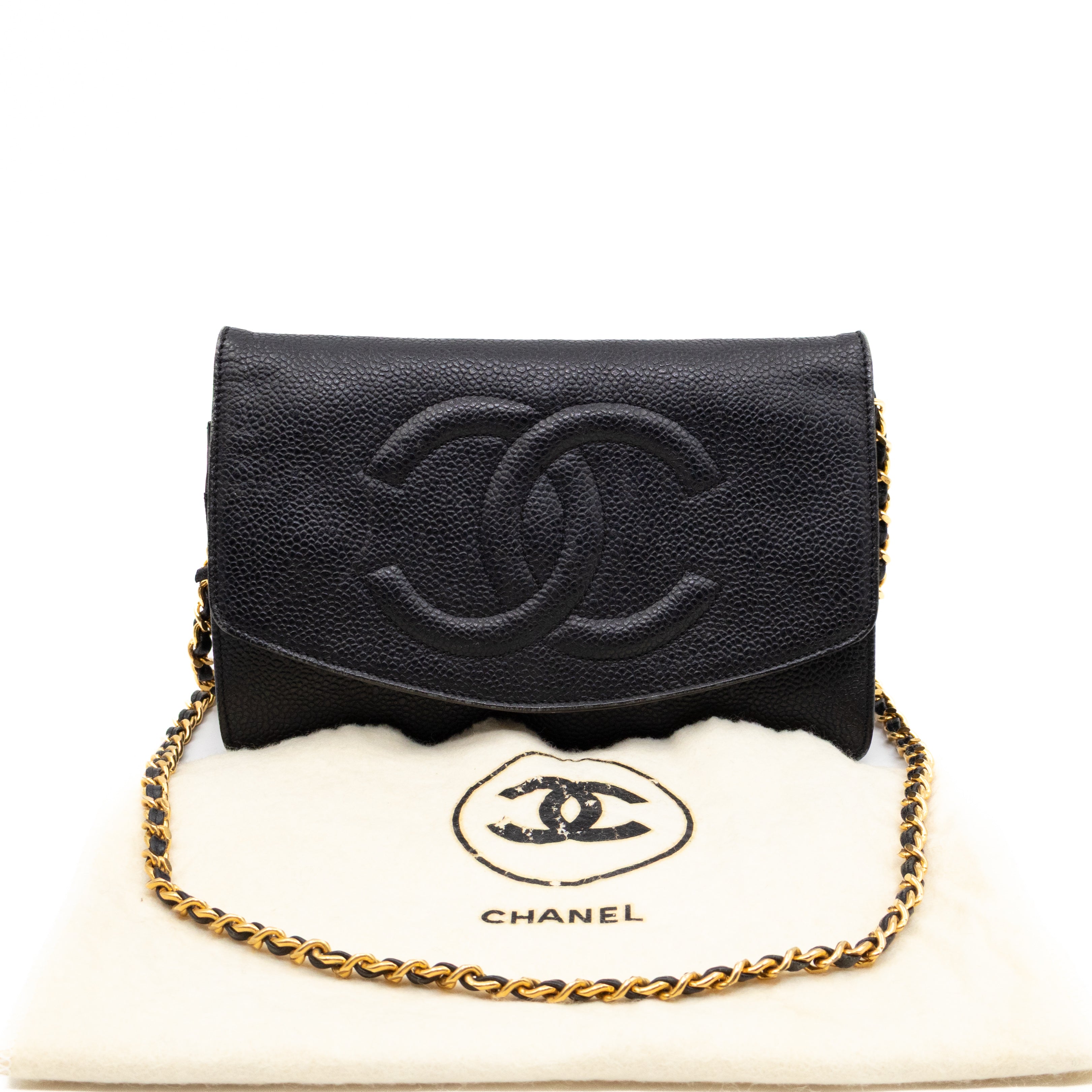 Timeless CC Wallet On Chain Black Caviar Leather