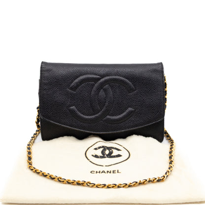 Timeless CC Wallet On Chain Black Caviar Leather