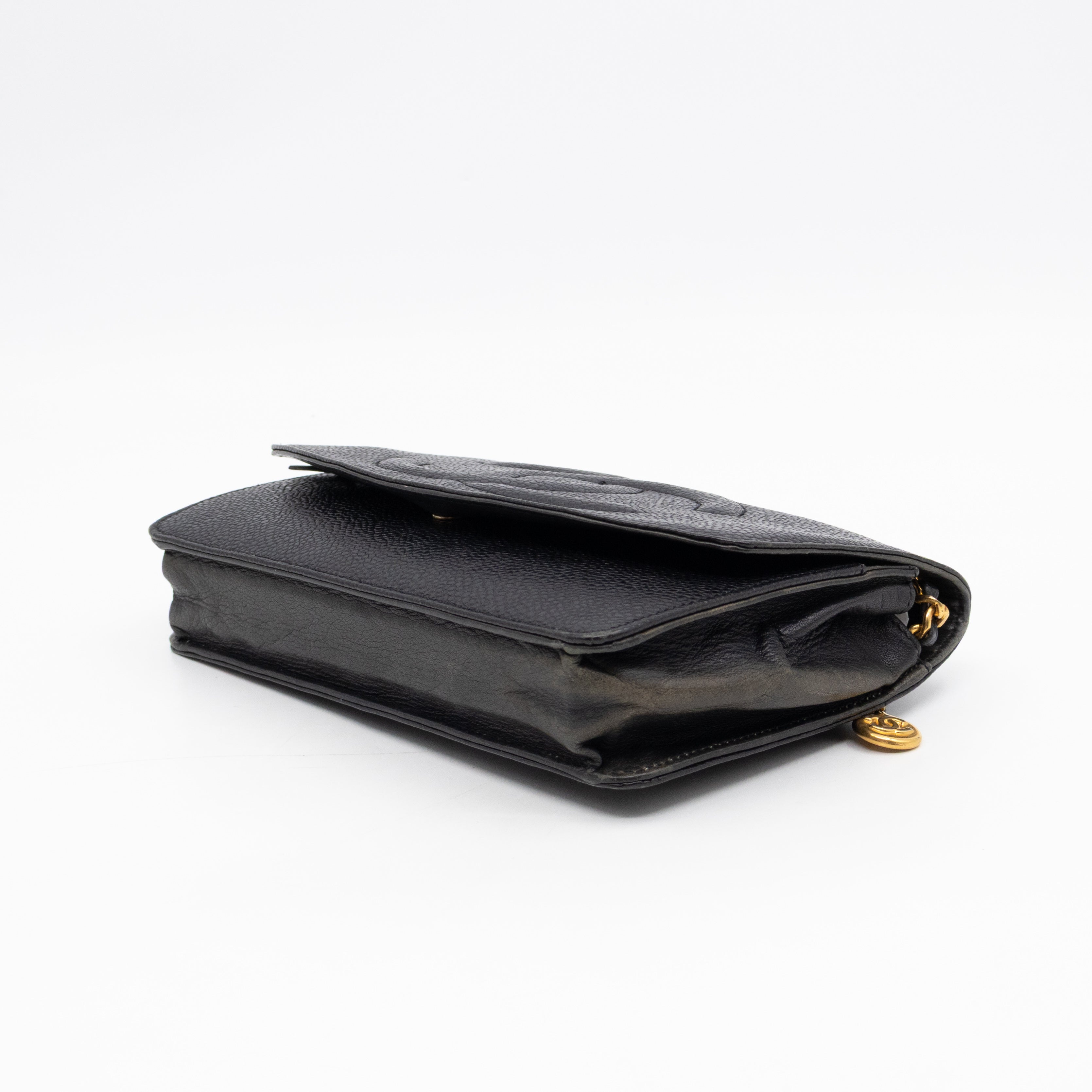 Timeless CC Wallet On Chain Black Caviar Leather