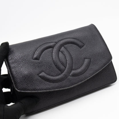 Timeless CC Wallet On Chain Black Caviar Leather
