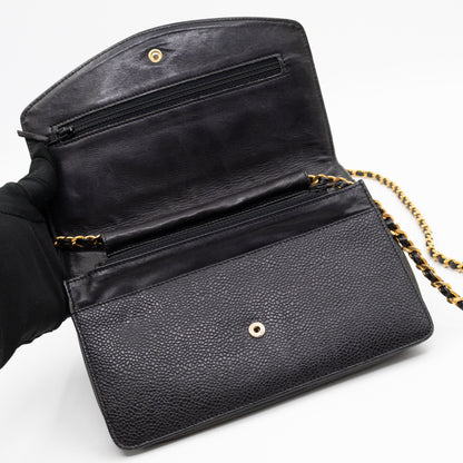Timeless CC Wallet On Chain Black Caviar Leather