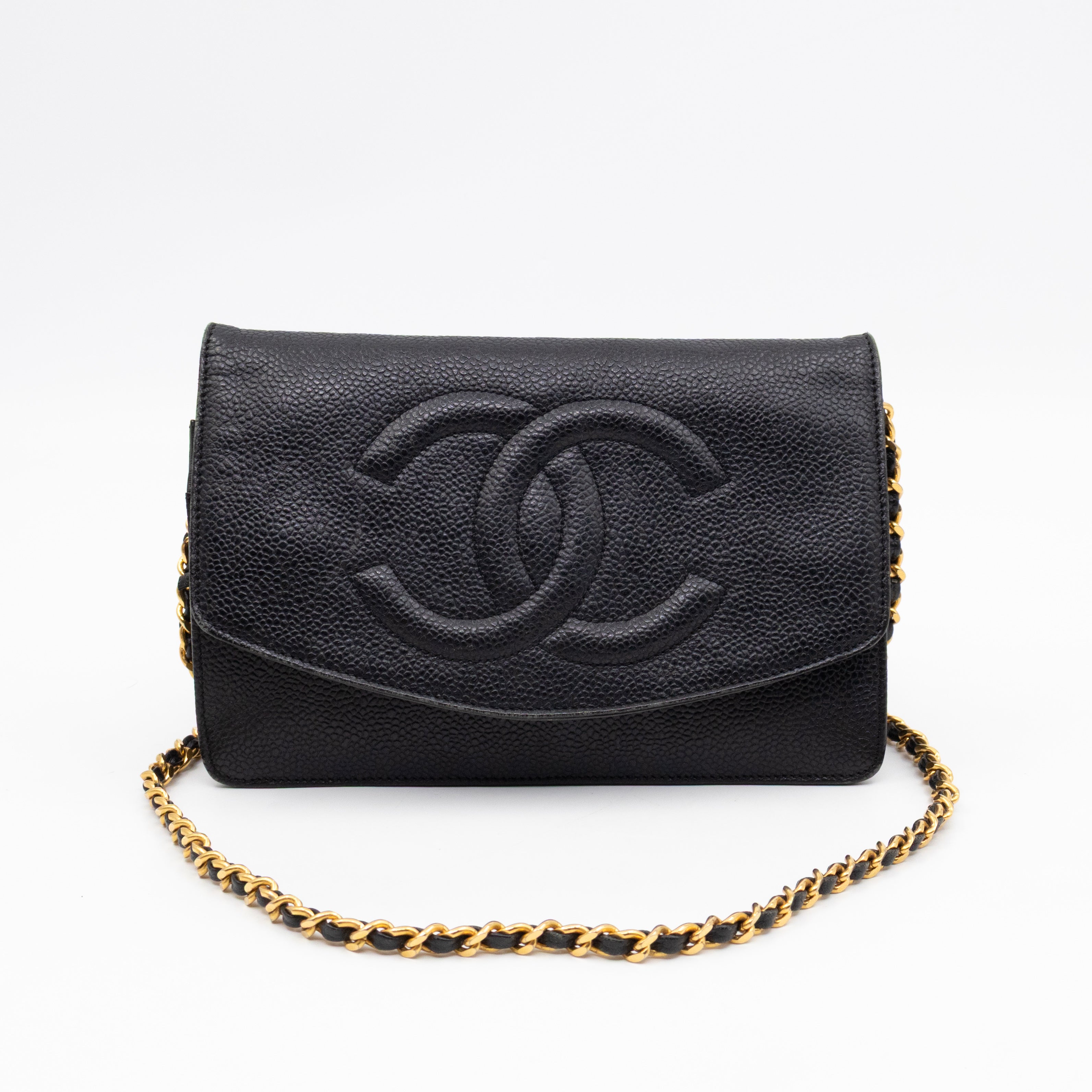 Timeless CC Wallet On Chain Black Caviar Leather