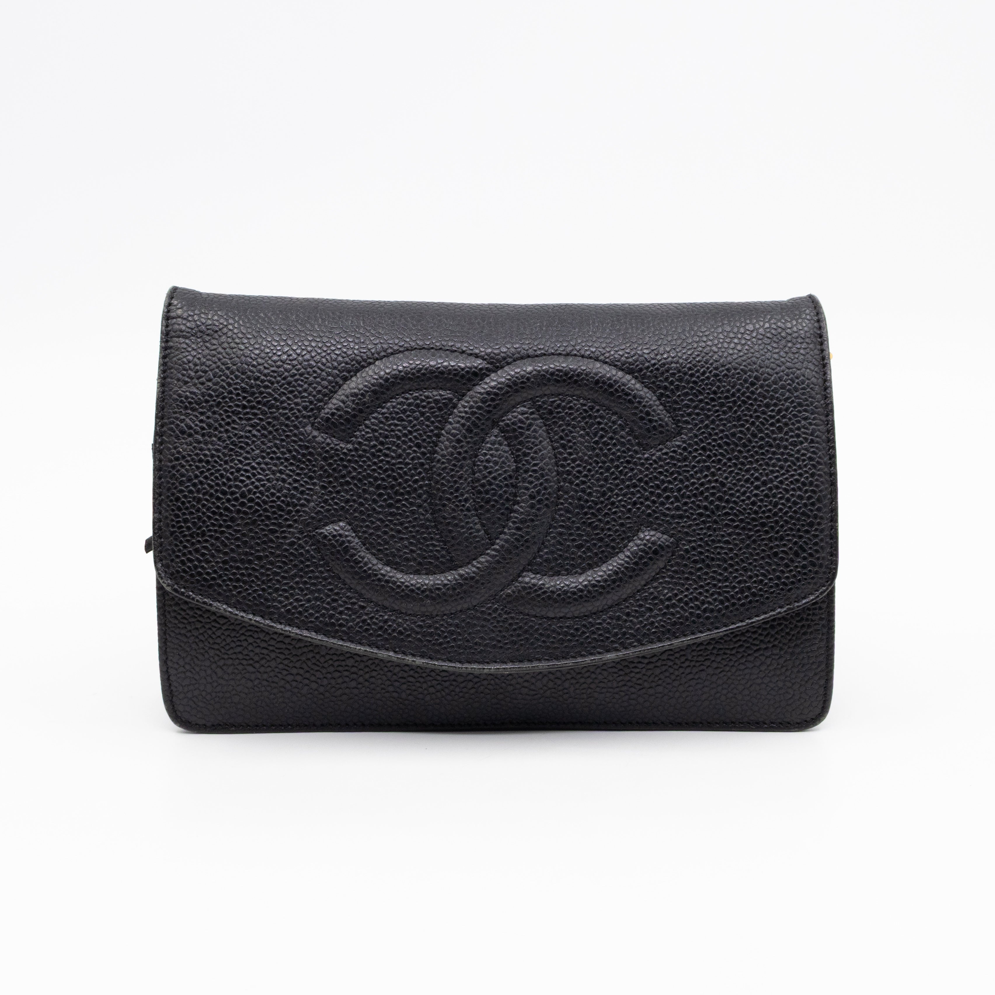 Timeless CC Wallet On Chain Black Caviar Leather