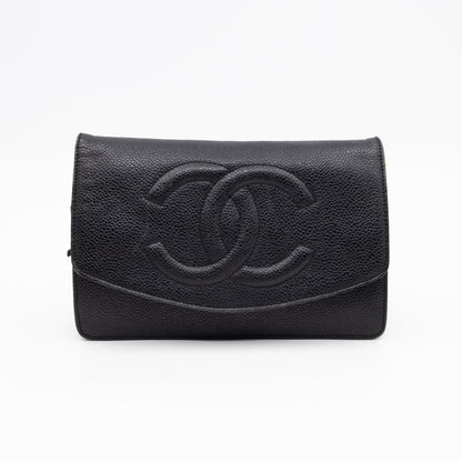 Timeless CC Wallet On Chain Black Caviar Leather
