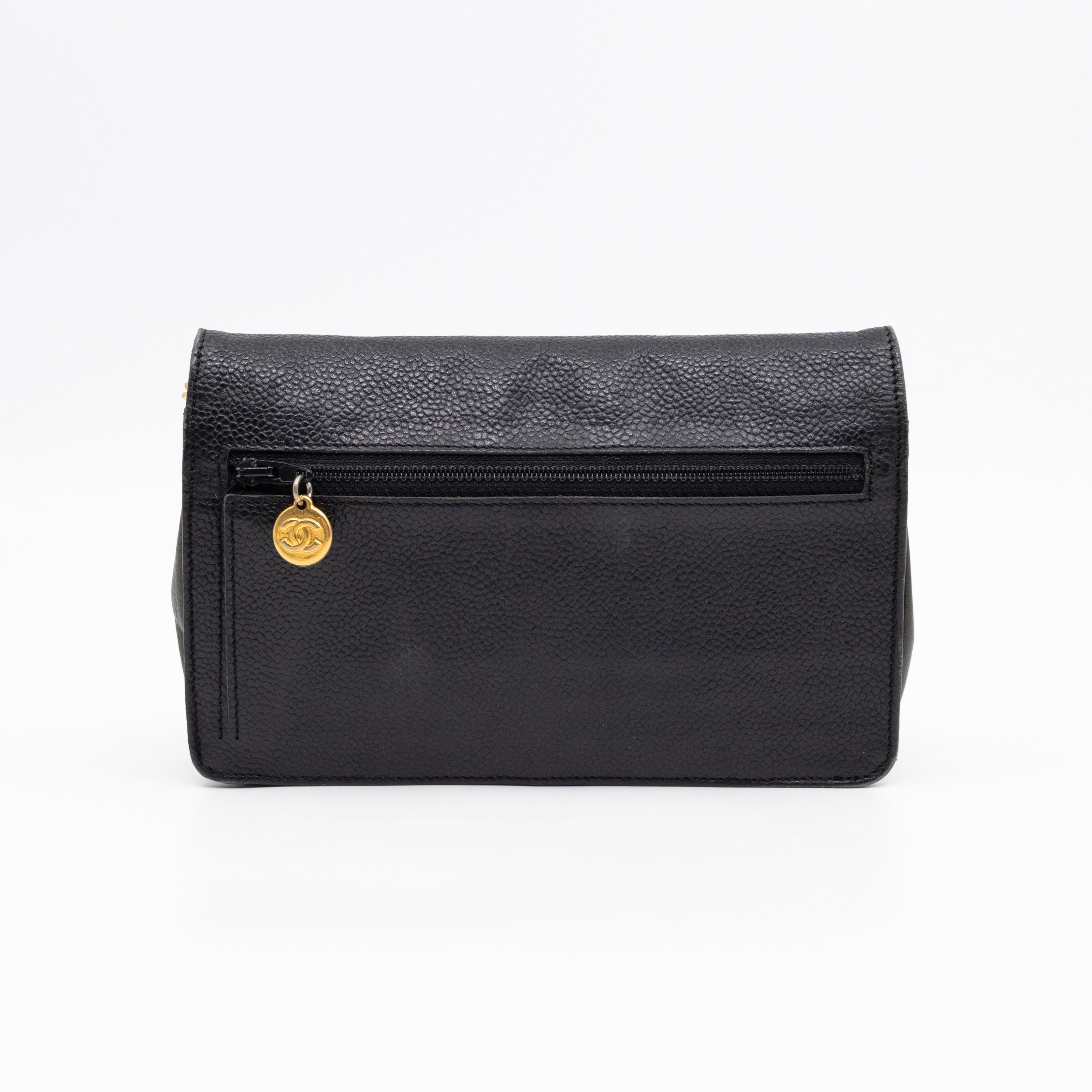 Timeless CC Wallet On Chain Black Caviar Leather