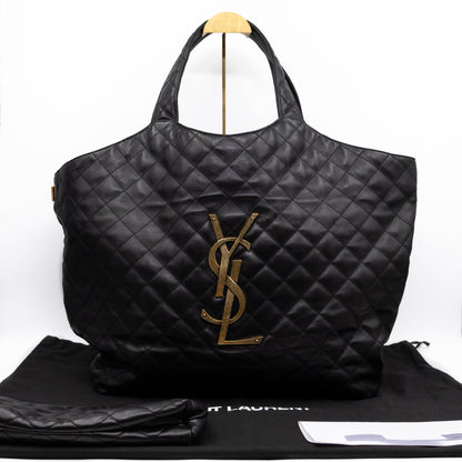 Icare Maxi Shopping Tote Black Leather