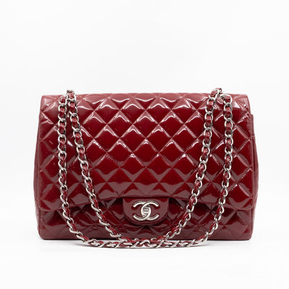 Classic Double Flap Maxi Red Patent Leather Silver