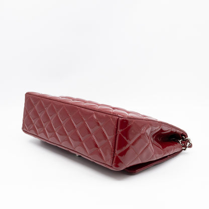 Classic Double Flap Maxi Red Patent Leather Silver