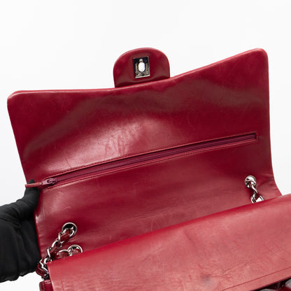 Classic Double Flap Maxi Red Patent Leather Silver