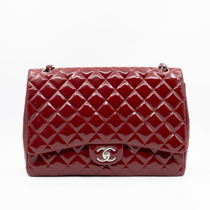 Classic Double Flap Maxi Red Patent Leather Silver