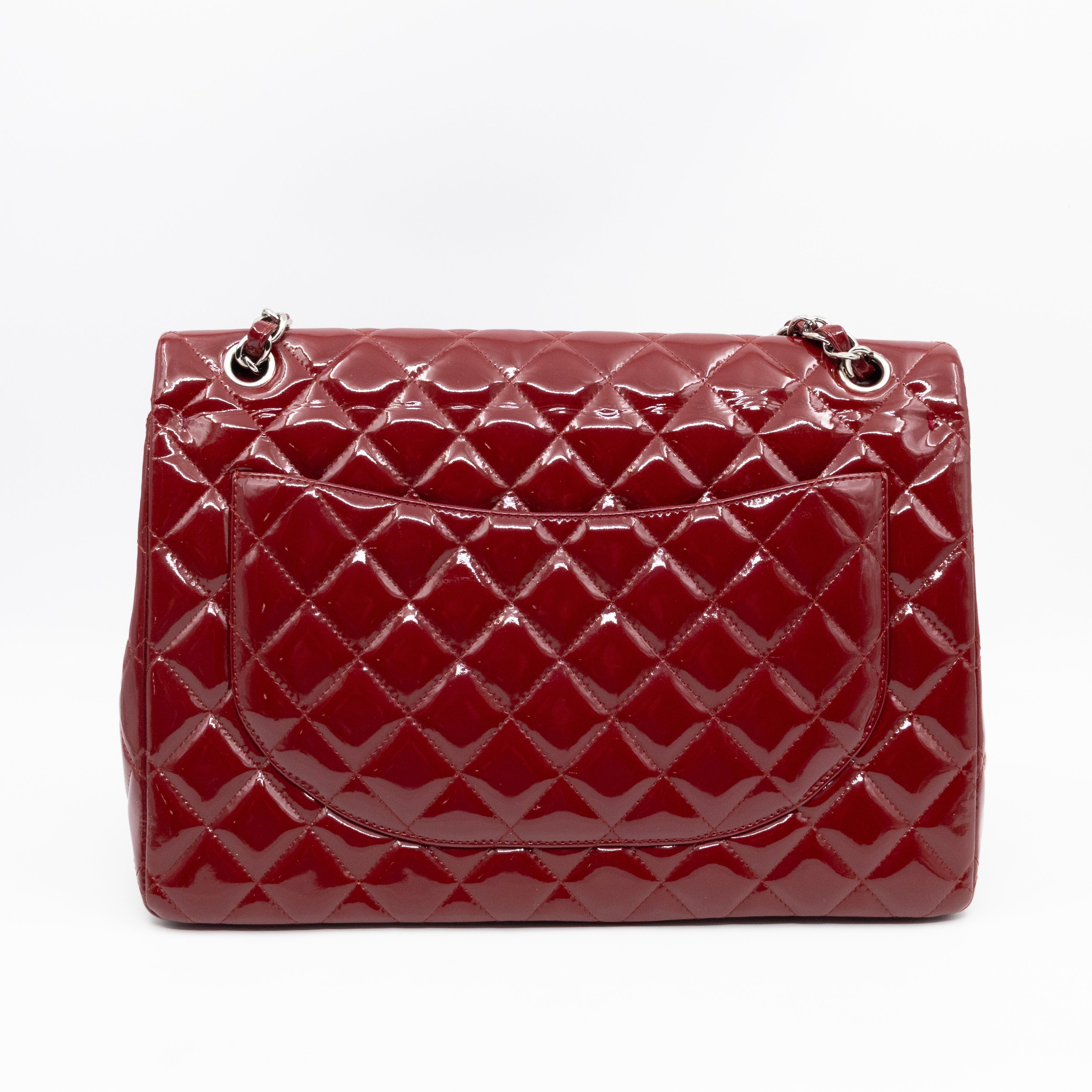 Classic Double Flap Maxi Red Patent Leather Silver