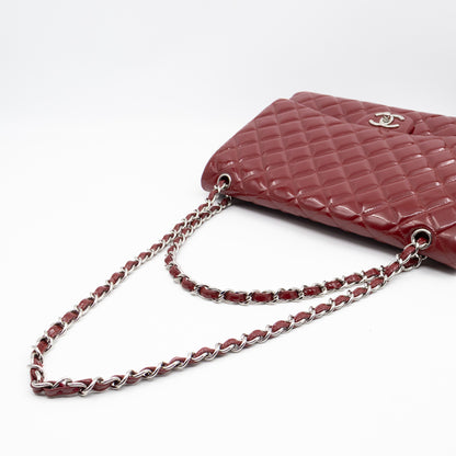 Classic Double Flap Maxi Red Patent Leather Silver