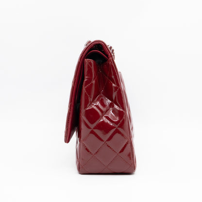 Classic Double Flap Maxi Red Patent Leather Silver