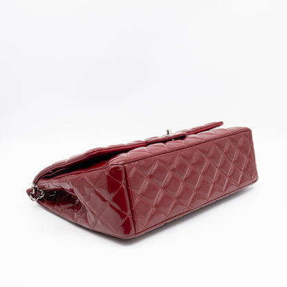 Classic Double Flap Maxi Red Patent Leather Silver