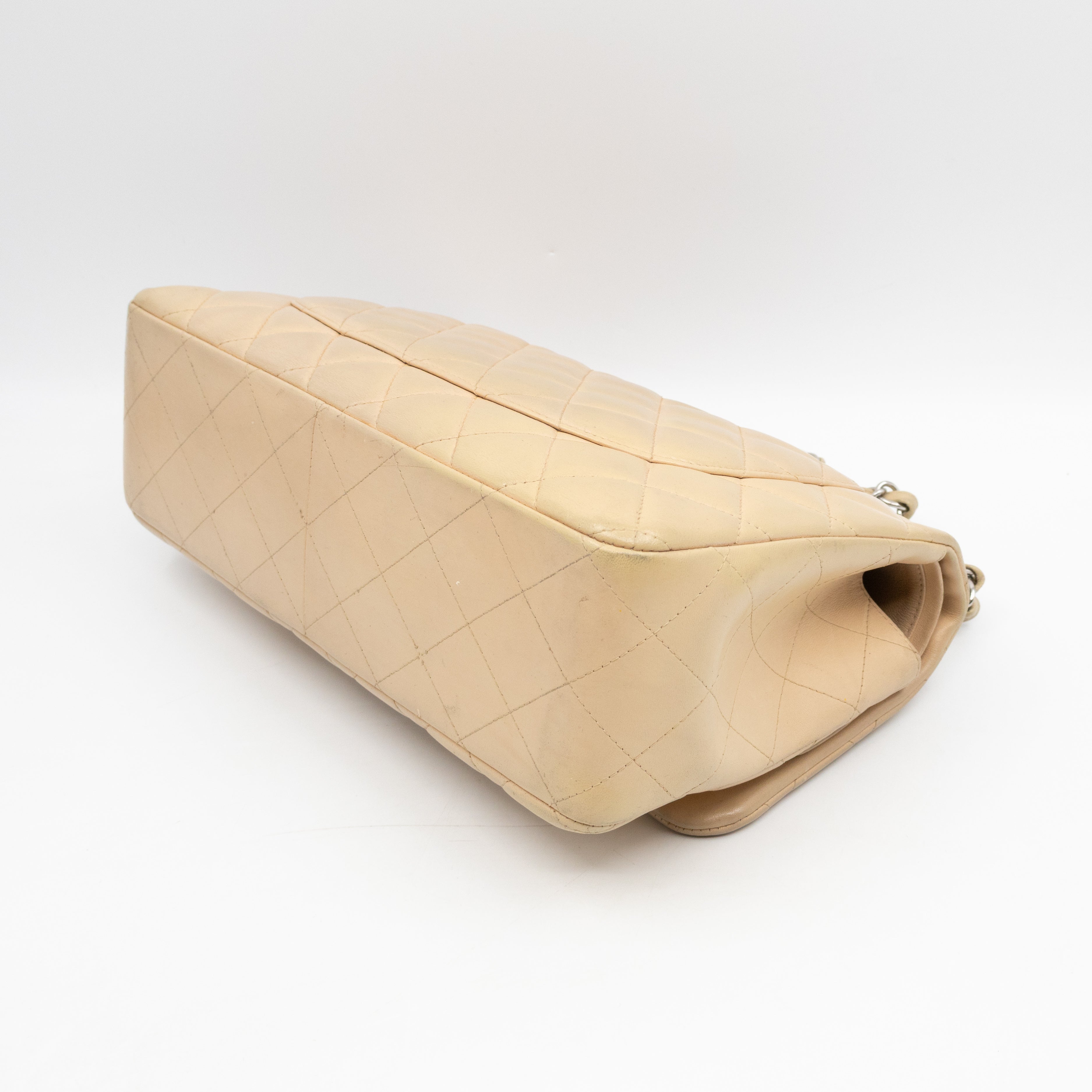 Classic Double Flap Jumbo Beige Lambskin Leather Silver