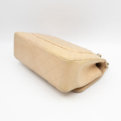 Classic Double Flap Jumbo Beige Lambskin Leather Silver