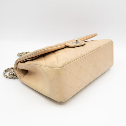 Classic Double Flap Jumbo Beige Lambskin Leather Silver
