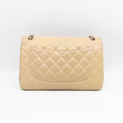 Classic Double Flap Jumbo Beige Lambskin Leather Silver